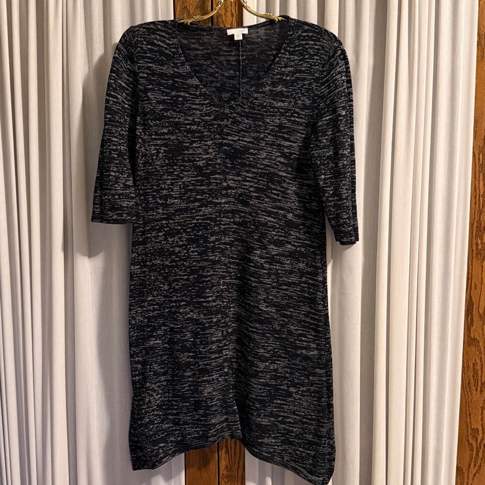 J. Jill Black Gray Heather Lightweight Knit 3/4 Sleeve Asymmetrical Hem Dress - Picture 3 of 10